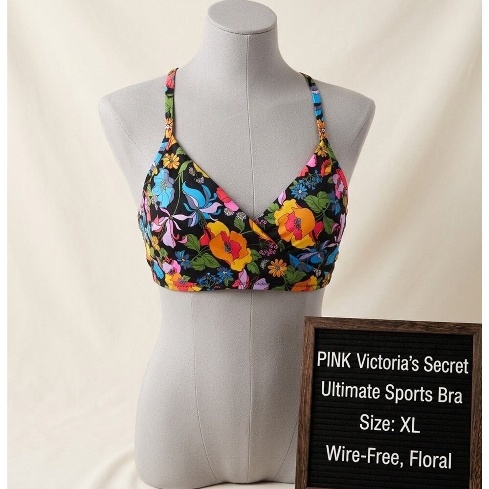 PINK Victoria's Secret XL Sports Bra Ultimate Lightly Lined Floral Tropical